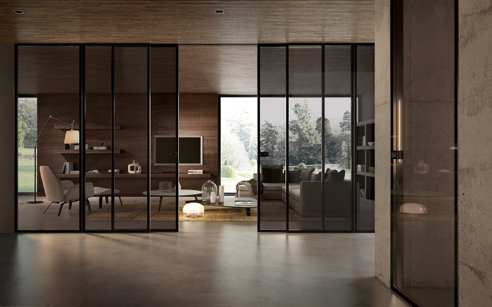 moderne aluminium lofttüren mit glas im minimalistischen interior design