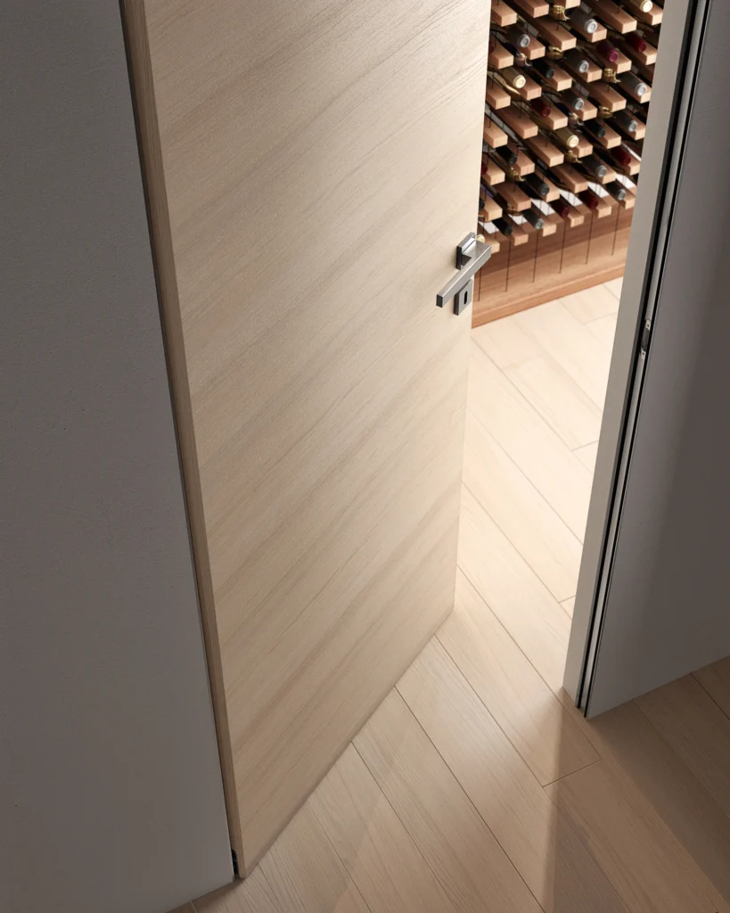 Moderne wandbündige Eiche-Türen mit natürlicher Holzstruktur