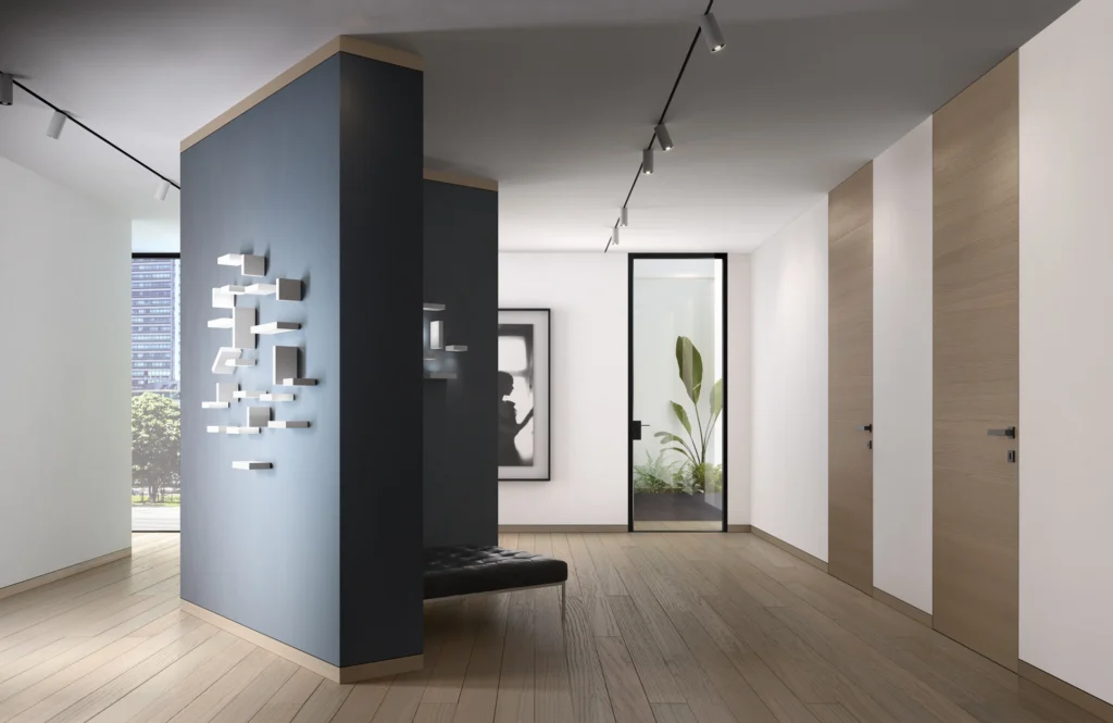Moderne zargenlose Eiche-Türen mit wandbündiger Ausführung im hochwertigen Interior