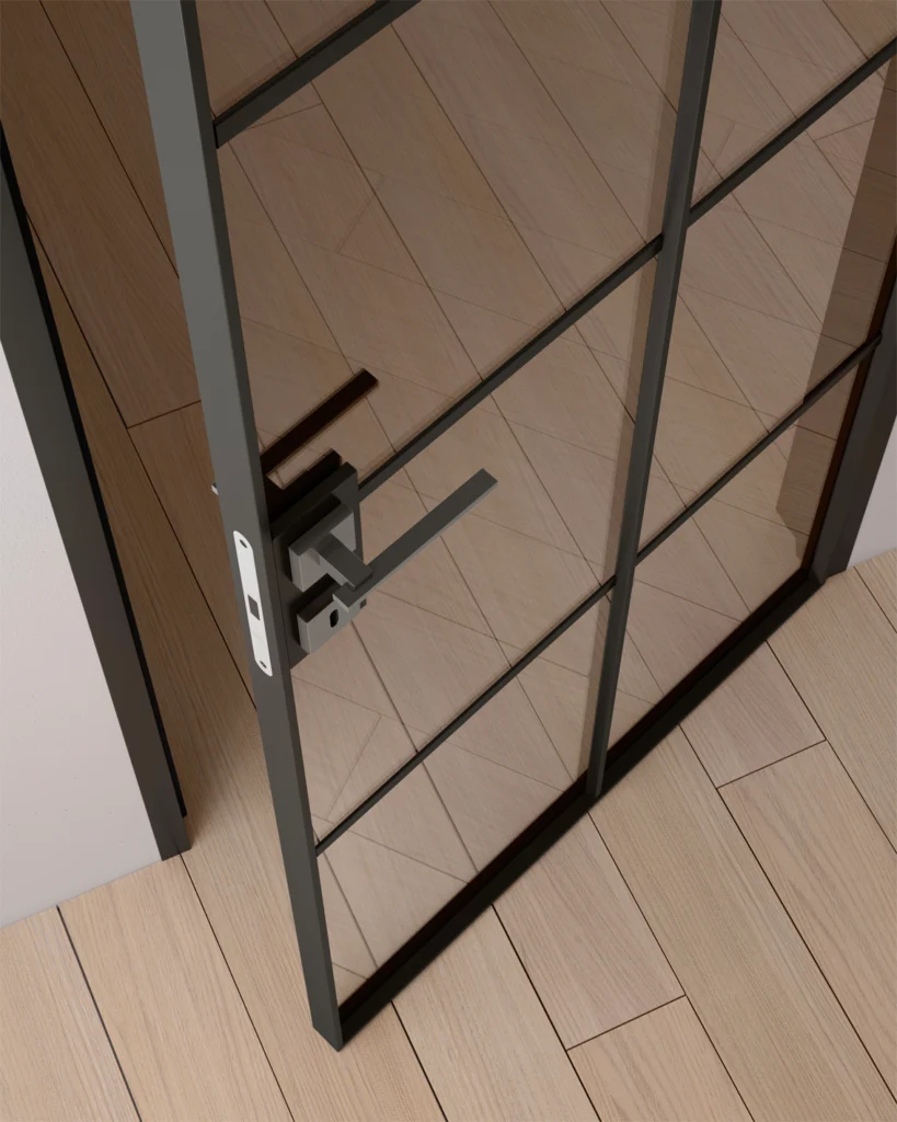 lofttüren mit schwarzen kreuzsprossen im industrial design