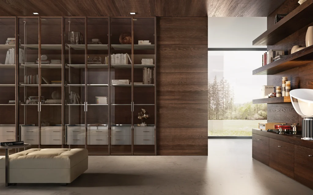 lofttüren mit glas und moderner boiserie wandgestaltung