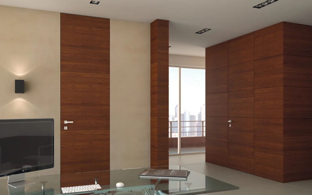 Moderne wandbündige Bürotüren mit hochwertiger Holzoptik