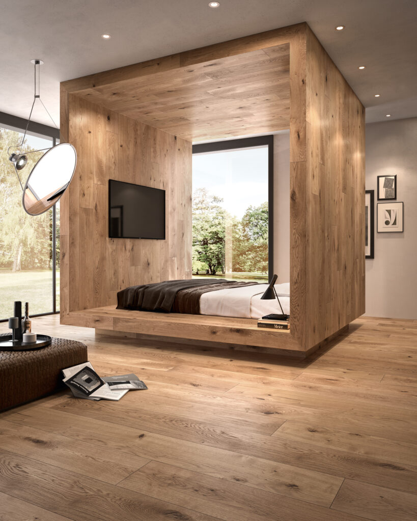 Parkett Eiche Seta im Schlafzimmer – seidiger Holzboden für elegante Schlafräume
