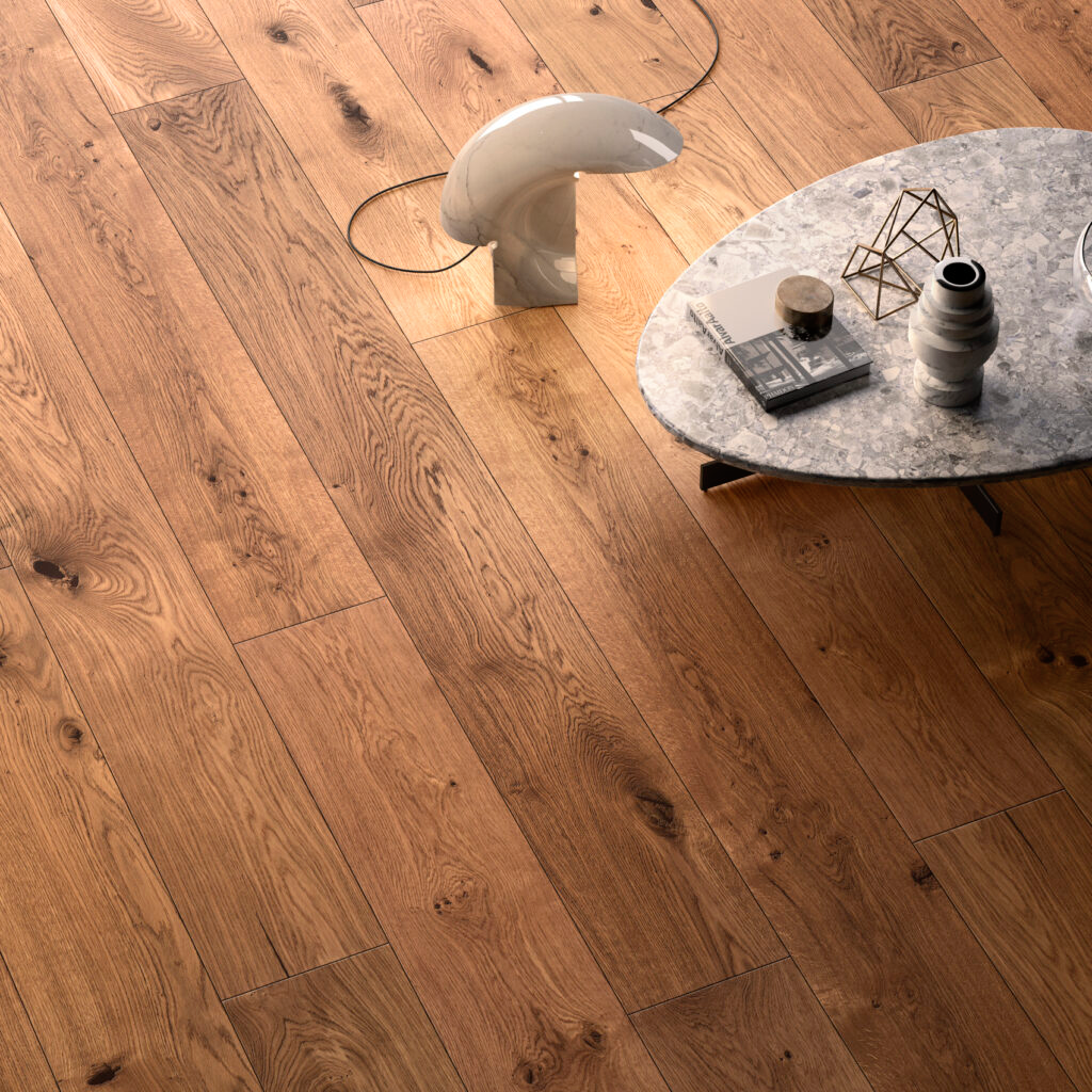 Vintage Parkett Eiche Teak Detail – charaktervolle Maserung des Vintage-Teakparketts