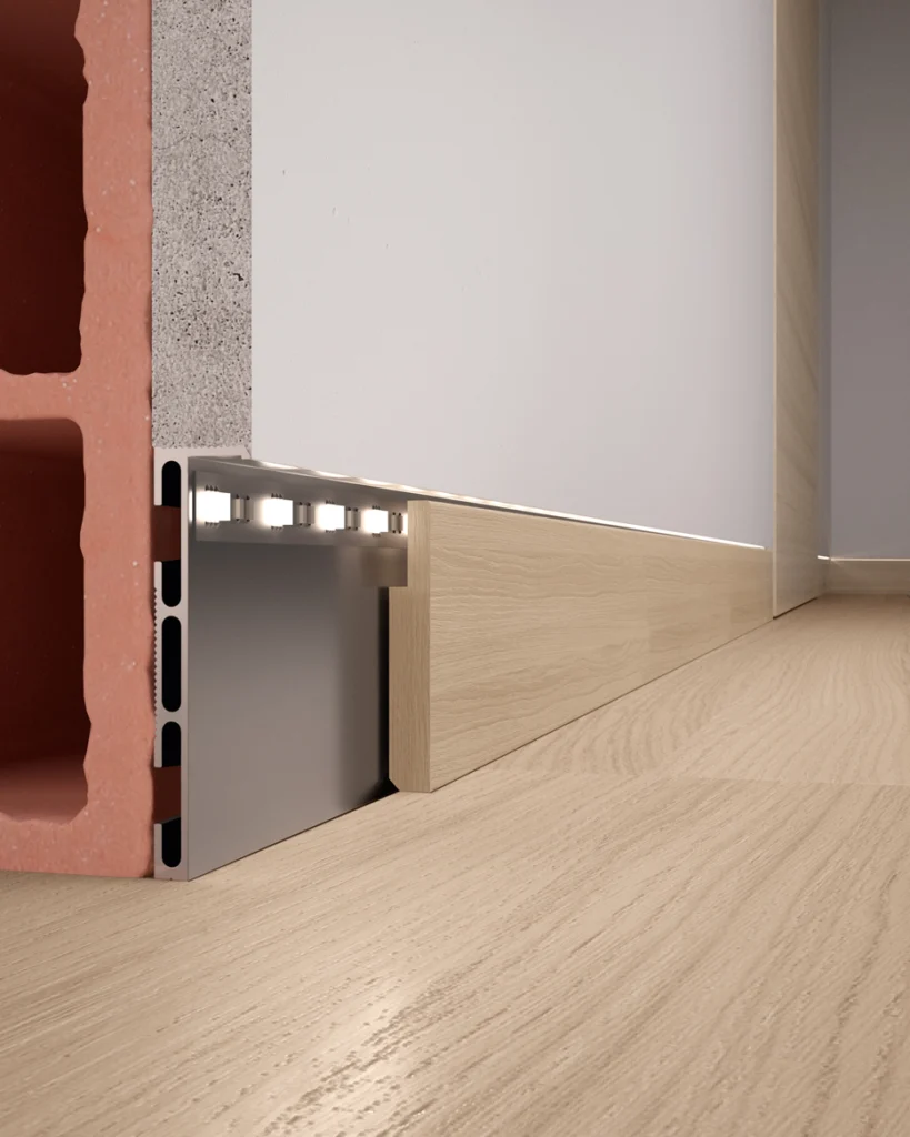 wandbündige sockelleiste mit led beleuchtung und aluminiumprofil
