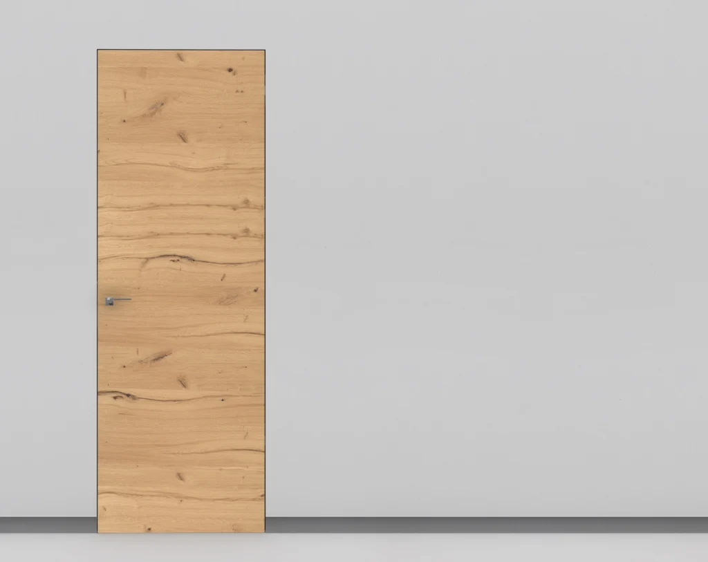 Wandbündige Eiche-Tür mit natürlicher Holzmaserung im minimalistischen Design